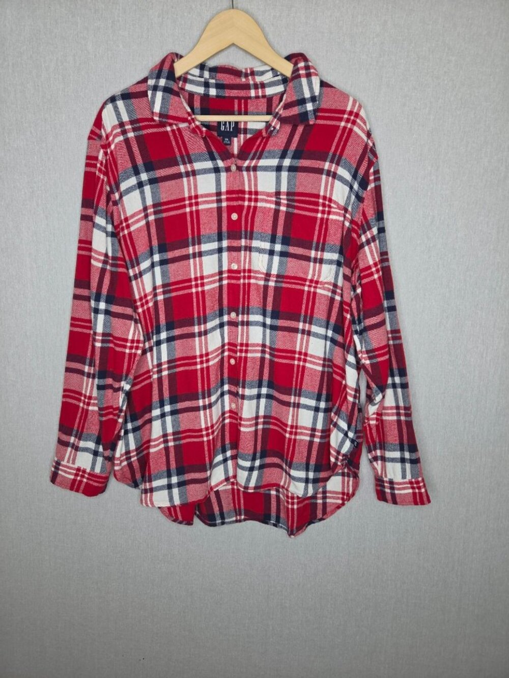💙 GAP Red White Navy Plaid Cotton Size XXL Flannel Button Down Casual Country